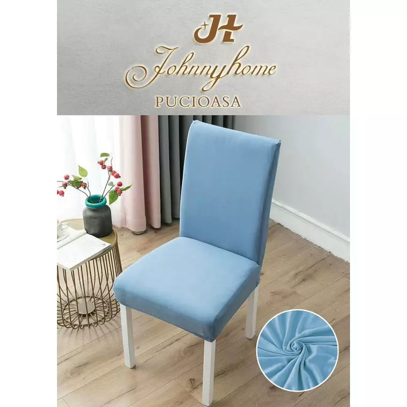 Set 6 Huse Elastice pentru Scaun, Bumbac, Blue - SIPRHSC-01