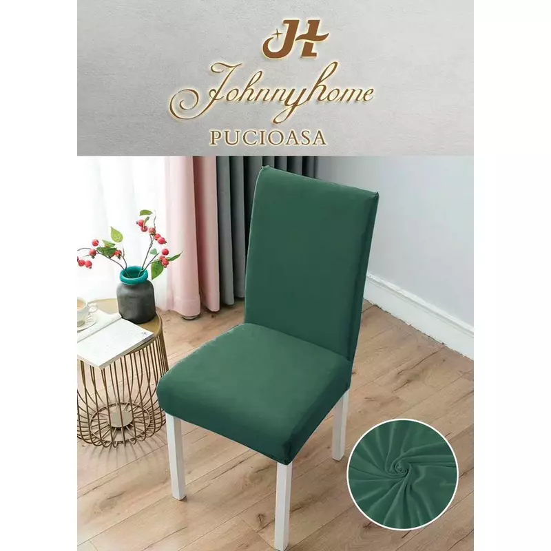 Set 6 Huse Elastice pentru Scaun, Bumbac, Verde - SIPRHSC-03