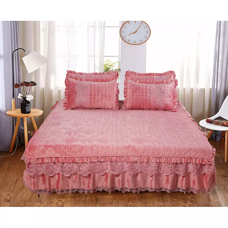 Set Cuvertura Pat Catifea, Roz -LIM51