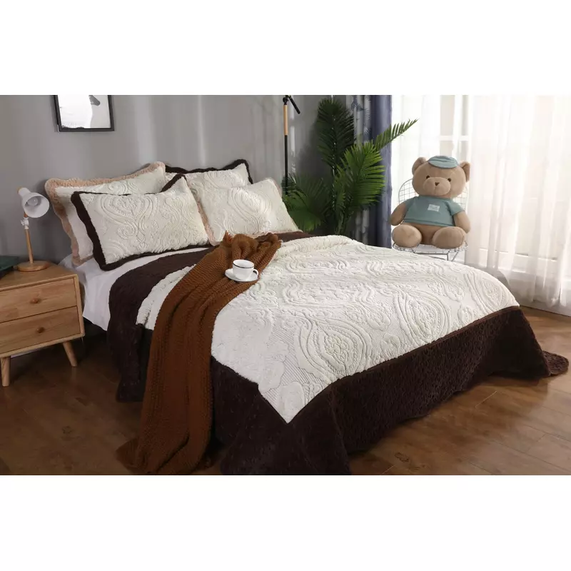 Set Cuvertura Pat Catifea cu Blanita, Maro -LIM60