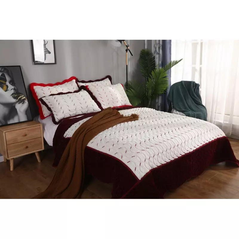 Set Cuvertura Pat Catifea cu Blanita,Grena-LIM62