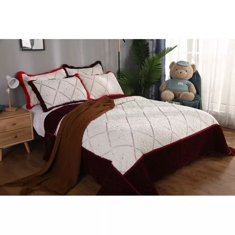Set Cuvertura Pat Catifea cu Blanita,Grena-LIM63