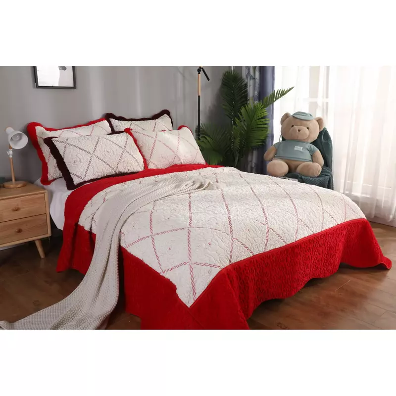 Set Cuvertura Pat Catifea cu Blanita,Rosu-LIM66